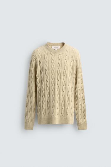 COTTON BLEND CABLE KNIT JUMPER - Vanilla by Zara