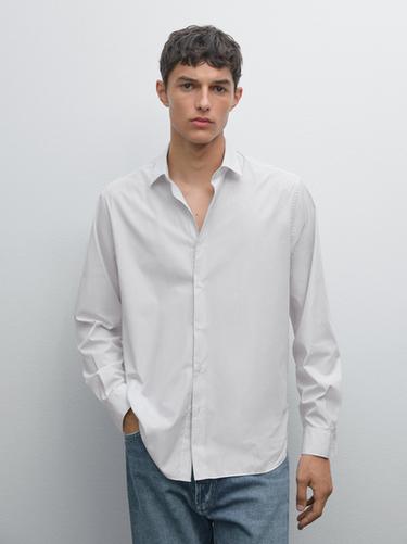 Zara Regular fit micro-striped shirt - Sky blue