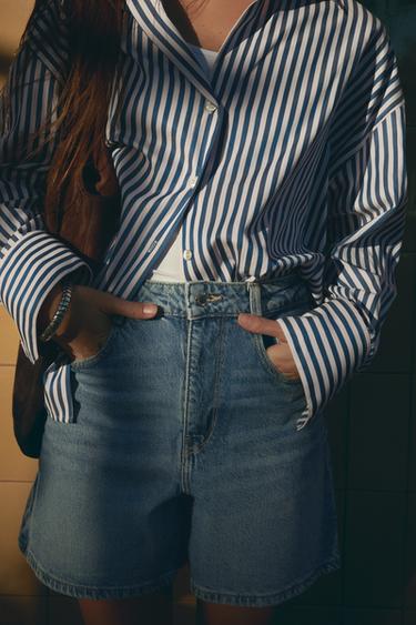 Zara Z1975 MOM-FIT HIGH-WAIST 短褲 - 中藍色