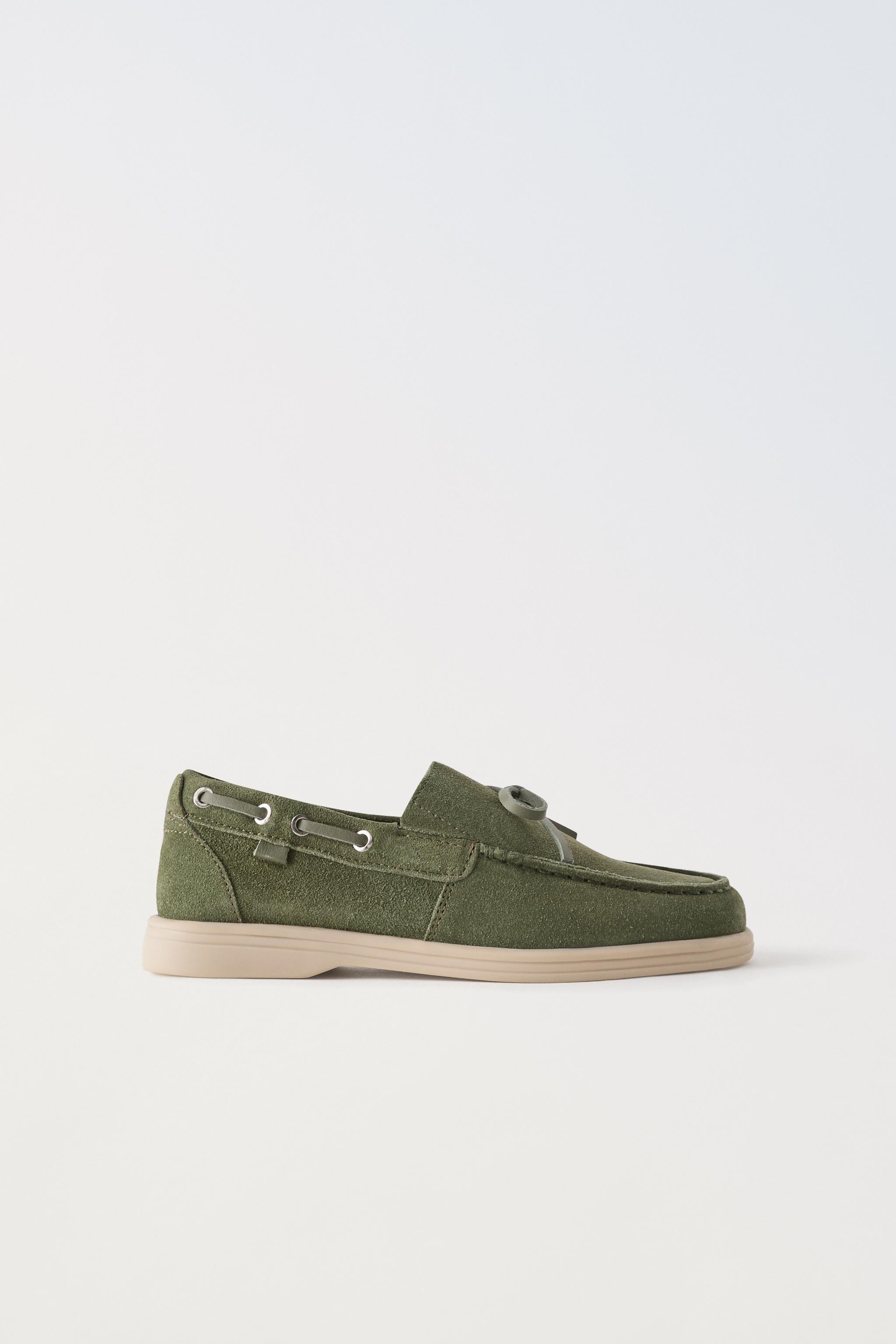 LEATHER BOAT SHOES - Khaki Green | ZARA Canada