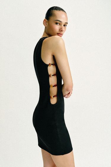 SHORT KNIT DRESS WITH BEADED CUT-OUTS - Black by Zara