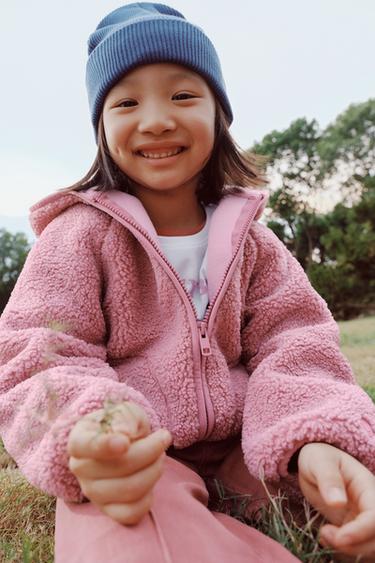 Zara 連帽人造剪毛羊皮外套 - 粉紅色