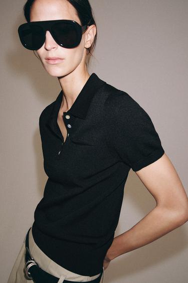 SHORT SLEEVE KNIT POLO SHIRT - Black by Zara