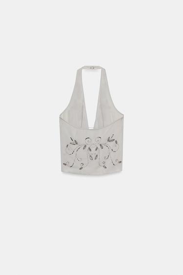 TOP À ENCOLURE AMÉRICAINE FANTAISIE - Gris de Zara - Image 8