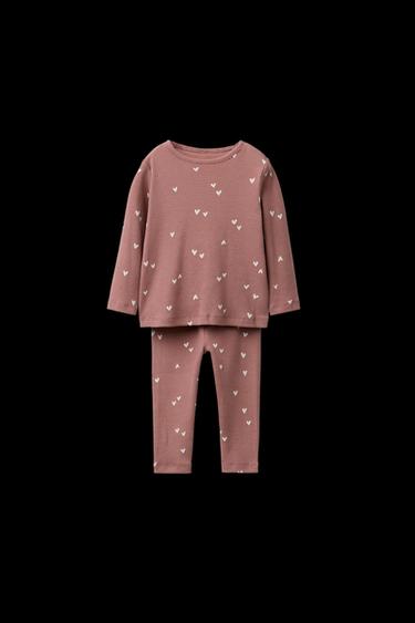 Zara HEART RIB TOP AND LEGGINGS SET - Pink