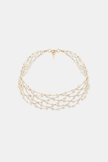METALLIC THREAD BEADED CHOKER NECKLACE - Golden by Zara