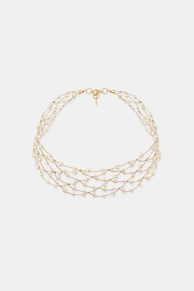 METALLIC MINI PEARL CHOKER — Golden