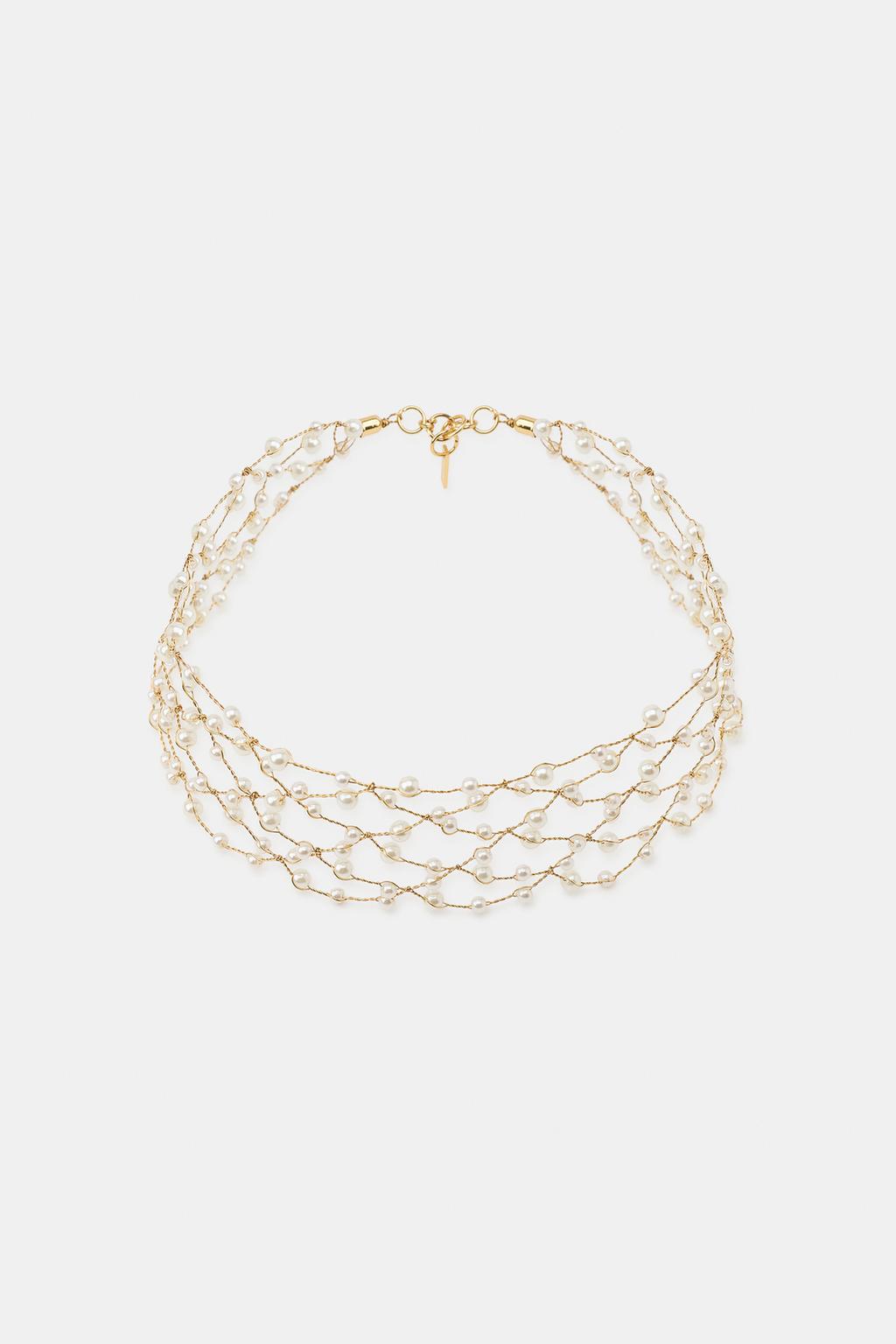MINI FAUX PEARL METALLIC CHOKER