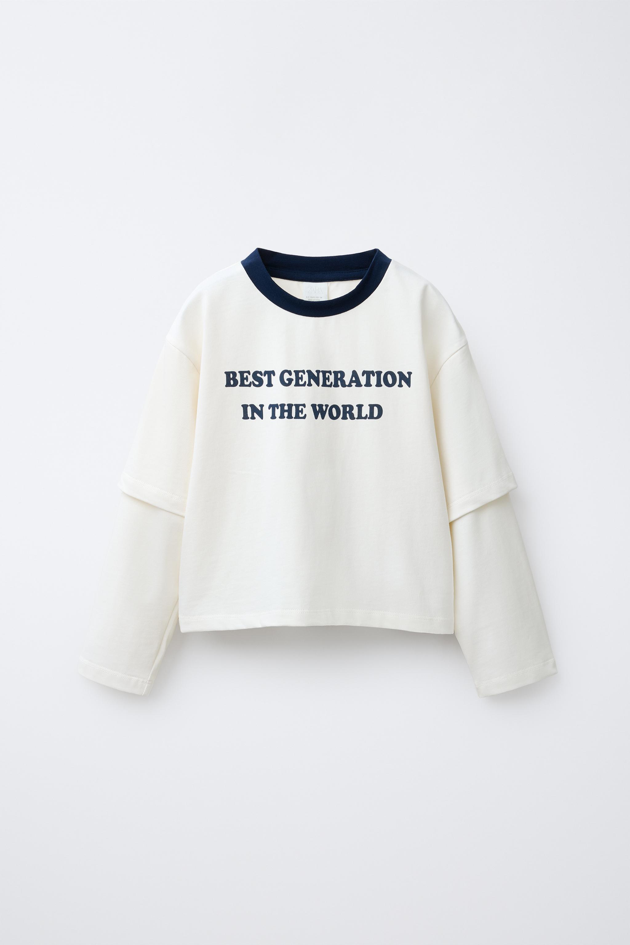 モックレイヤースリーブテキストTシャツ - オフホワイト | ZARA