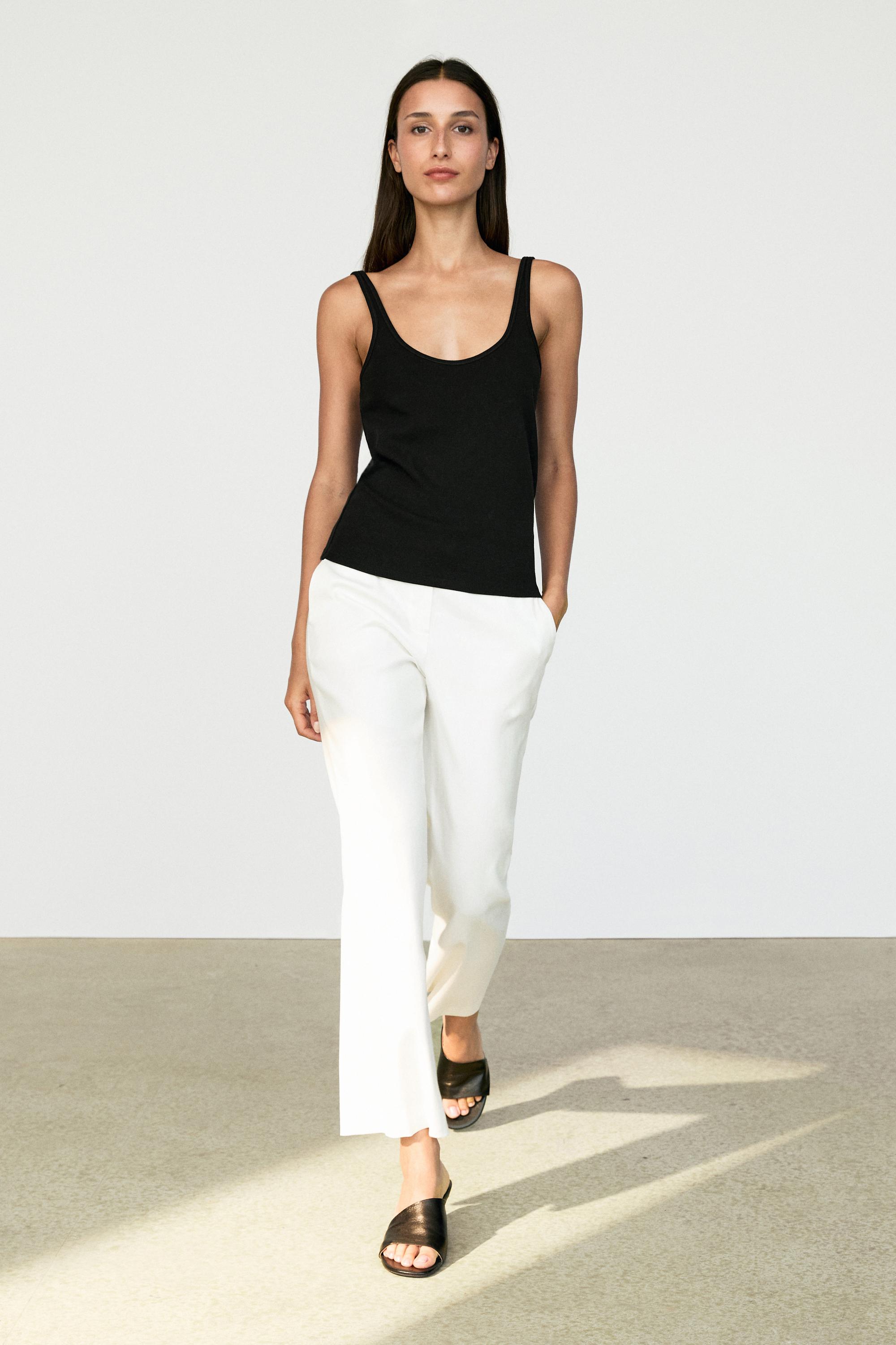 Linen kick flare fit pants — White
