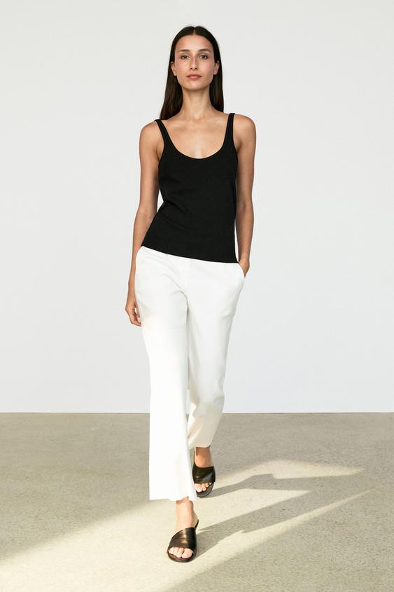 Pantalón kick flare fit con lino - Blanco de Zara - Imagen 0