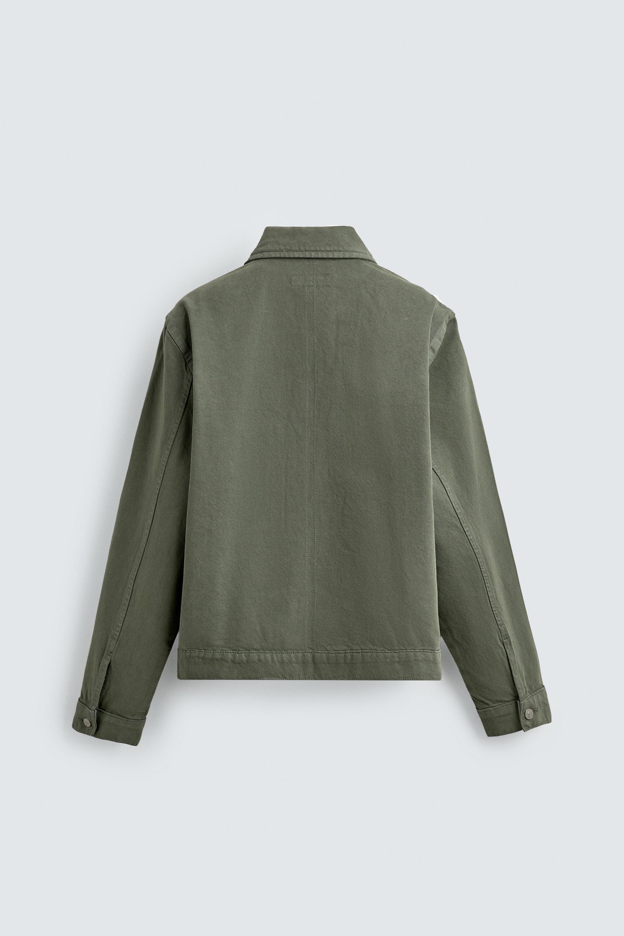 ウォッシュ加工ジップアップシャツジャケット - グレーグリーン | ZARA