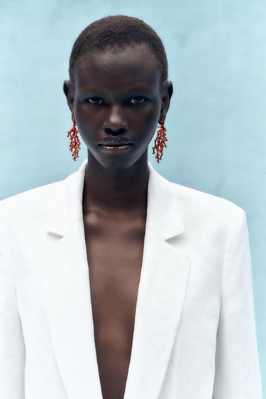 BLAZER 100 % LIN POIGNETS IMPRIMÉS - Blanc de Zara - Image 2