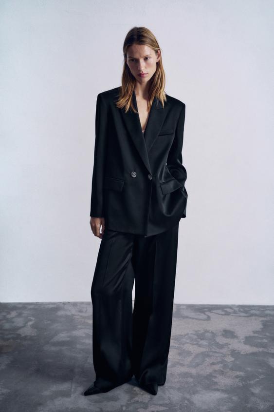 SATIN STRAIGHT-LEG TROUSERS - Black by Zara - Image 0