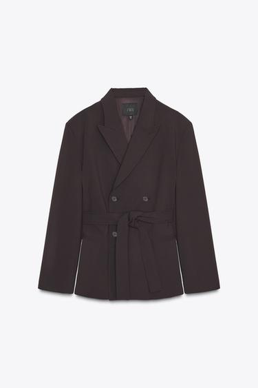 Zara BELTED BLAZER - Dark burgundy
