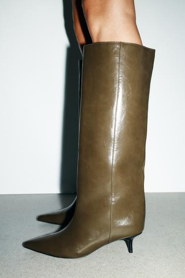 KITTEN-HEEL BOOTS - Khaki Green by Zara - Image 1