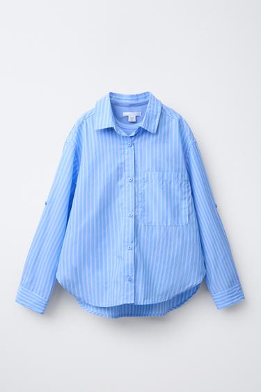 PACK CAMISA POPELÍN RAYAS CON CAMISETA RIB - Azul de Zara