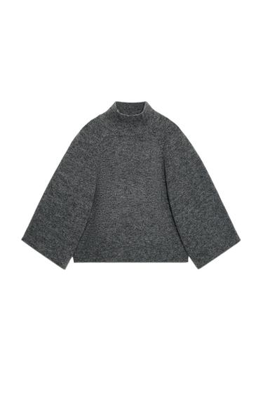 PULL EN MAILLE À MANCHES LARGES - Gris chiné de Zara