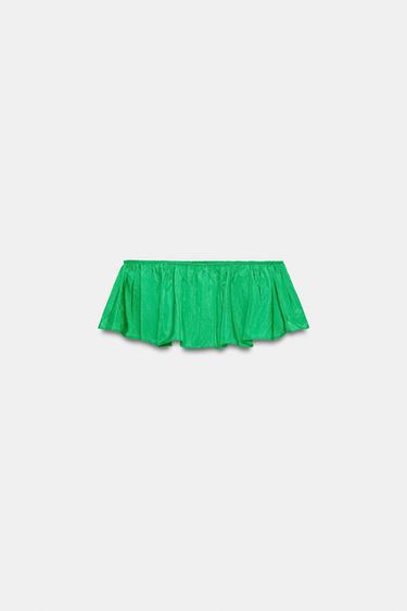 RUFFLED TAFFETA BANDEAU TOP - Green by Zara - Image 5