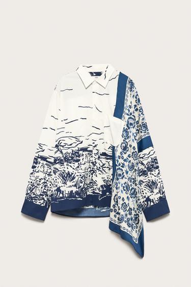 قميص واسع مطبع بمزيج خامات LIMITED EDITION - مطبوع الخاص بـ Zara