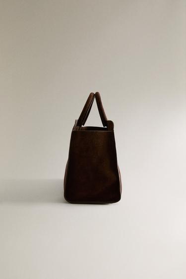 MINI SAC CABAS CUIR CROÛTE DE CUIR - Marron de Zara - Image 2