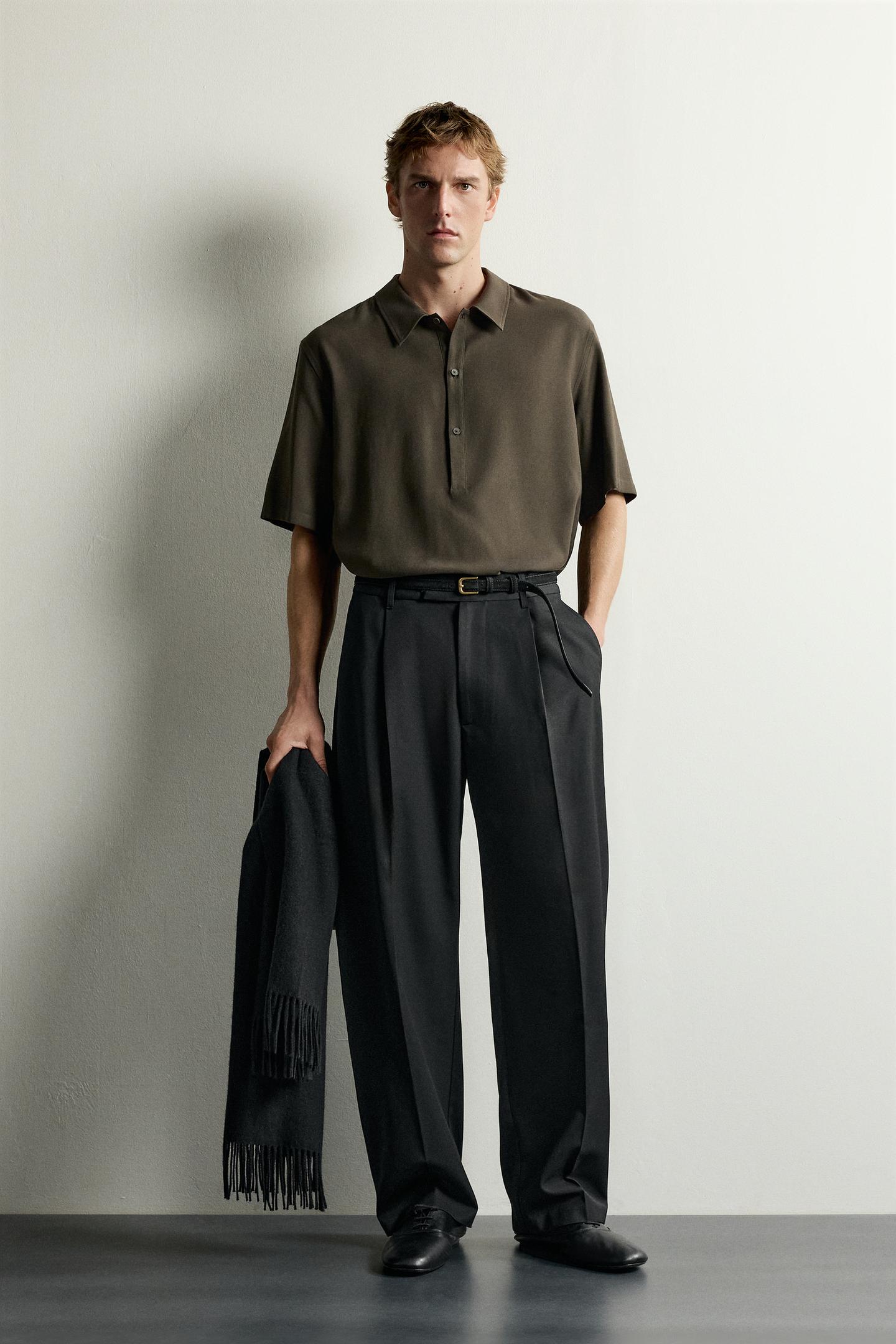 Мужское поло Zara Relaxed Fit Polo Shirt, цвет: Тёмный хаки
