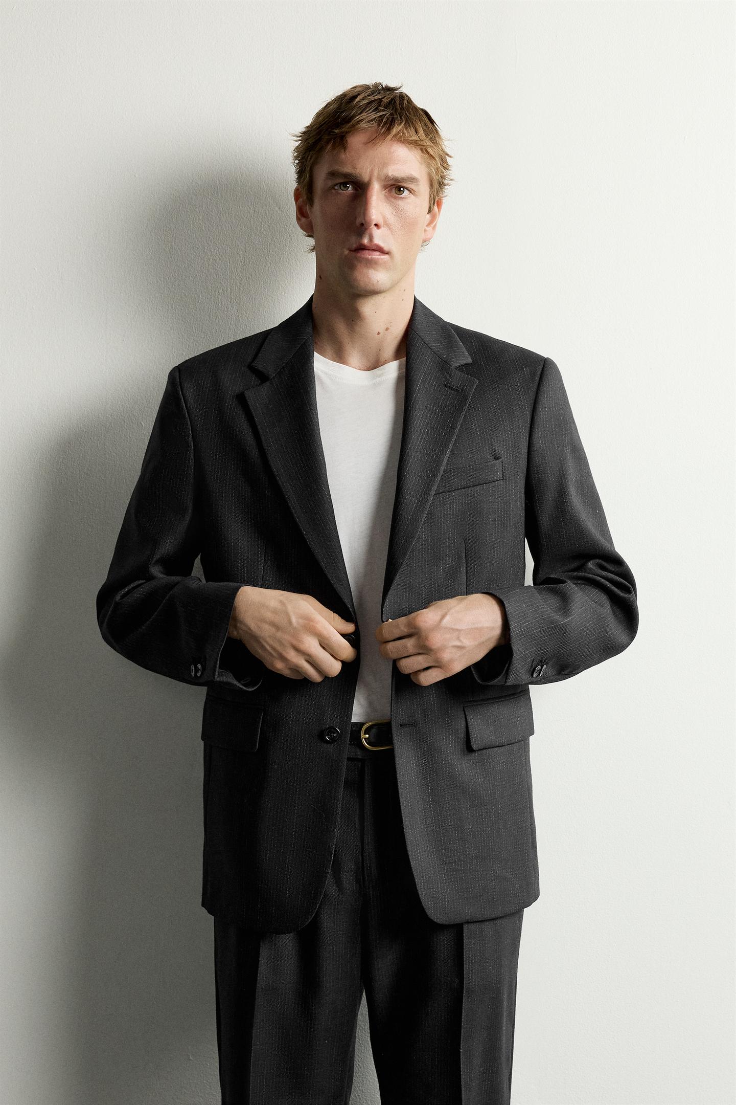 Мужской пиджак Zara 100% Wool Striped Suit Blazer Manteco®, цвет: Антрацитовый серый — фото 2