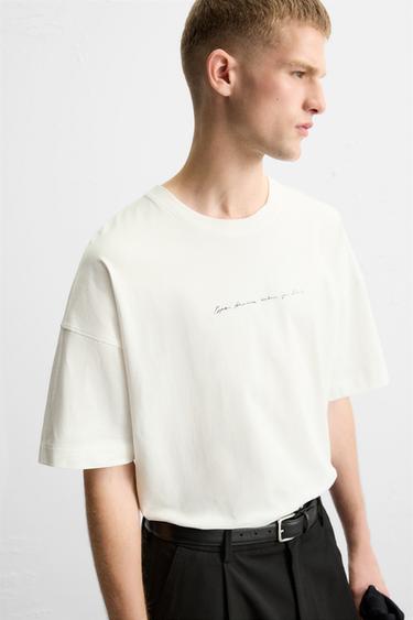Zara RAISED PATCH T-SHIRT - White