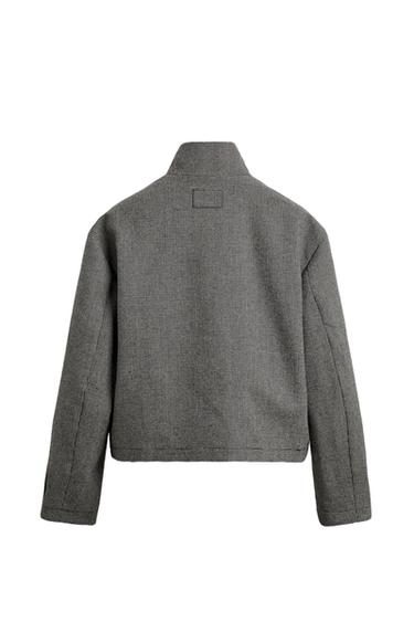 Zara HOUNDSTOOTH OVERSHIRT - Black / Ecru