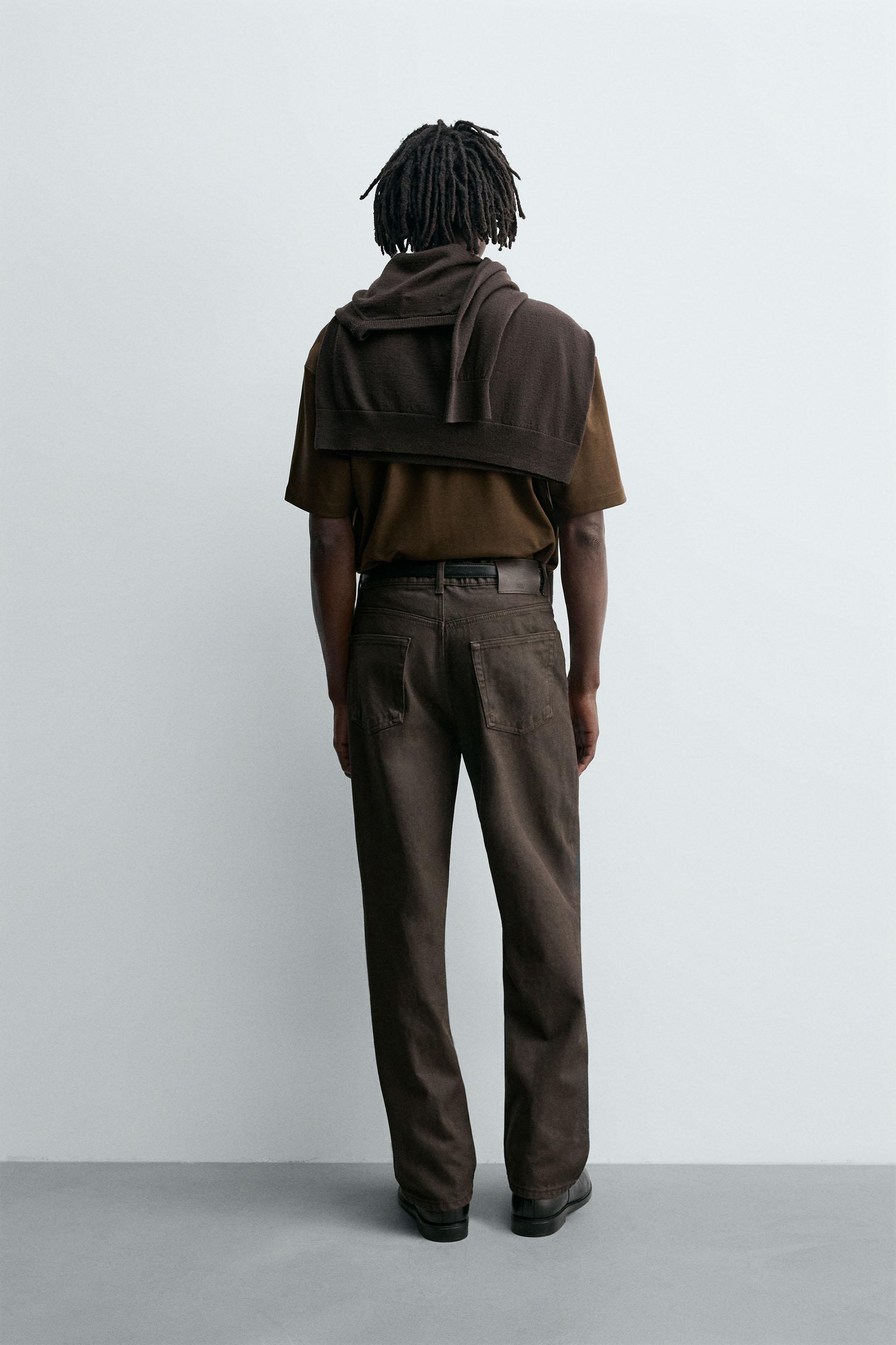 マロン WAXED FINISH STRAIGHT FIT JEANS - Chocolate | ZARA United States