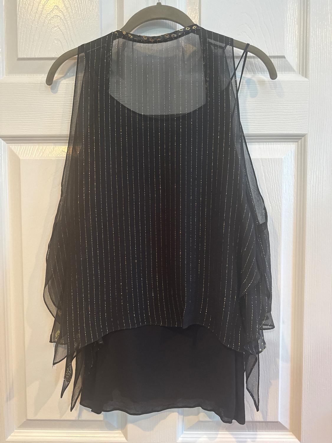 BLACK CAMISOLE WITH SHEER METALLIC VEST OVERLAY. CAN BE WORN SEPARATELY - Image 5