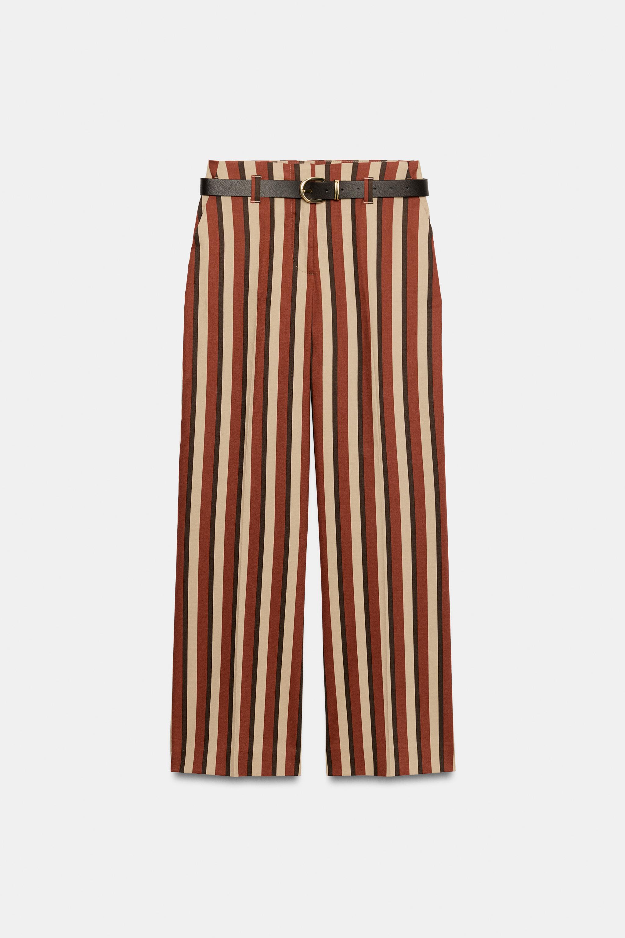 Zara Kemerli Çizgili Pantolon görsel 8