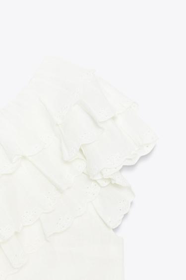 TOP ASYMÉTRIQUE EN GAZE À VOLANTS - Blanc de Zara - Image 5