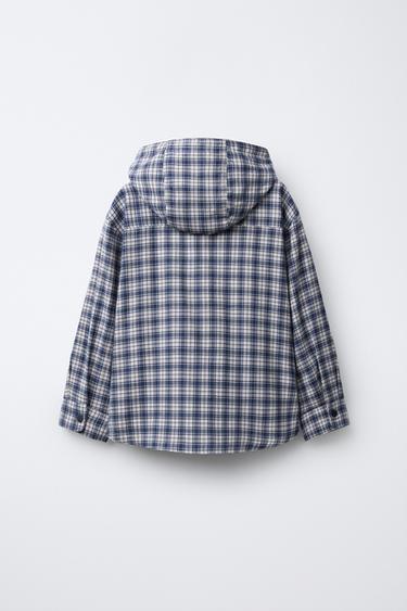 CHECK OVERSHIRT WITH HOODIE - Blue by Zara - Image 1