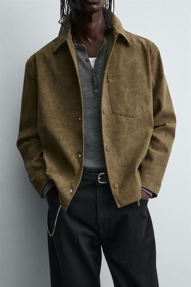 BOXY FIT FAUX SUEDE OVERSHIRT - Ochre by Zara - Image 4