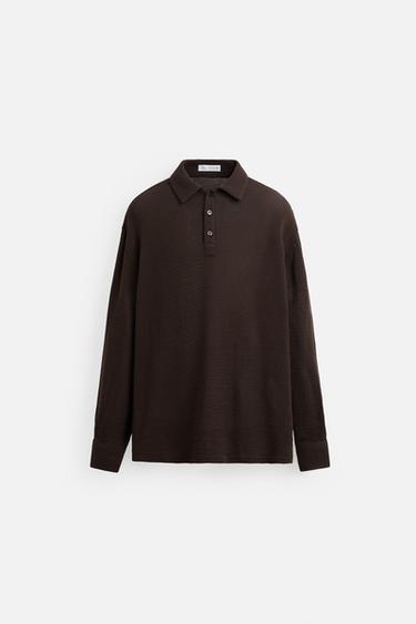 TEXTURED POLO SHIRT - chocolate by Zara