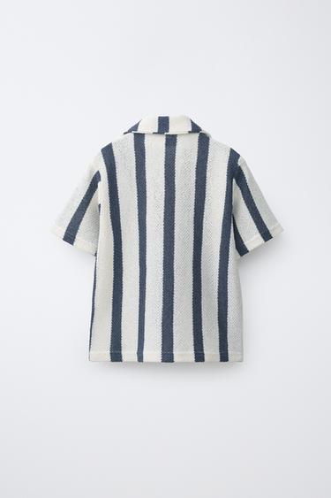 CHEMISE EN MAILLE À RAYURES - Bleu de Zara - Image 1