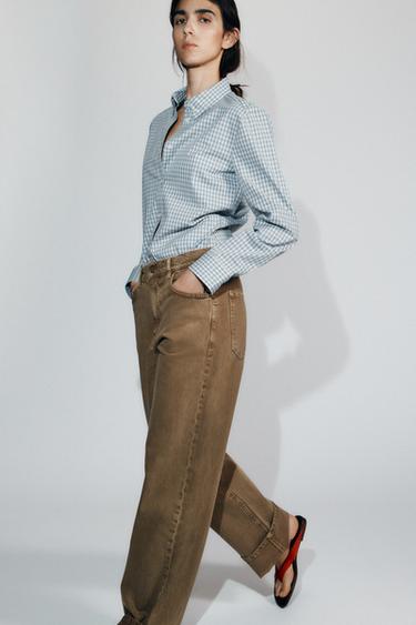 Zara 合身版格紋襯衫 - 藍色 / 白色