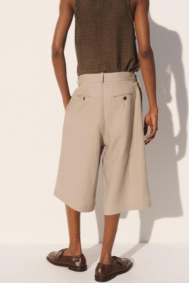 SHORT CROISÉ WIDE FIT 100% LIN - Beige de Zara - Image 3