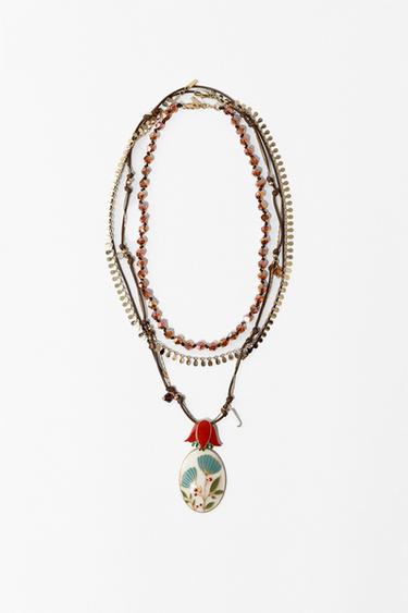 PACK OF 3 FLOWER BEAD NECKLACES - Golden by Zara
