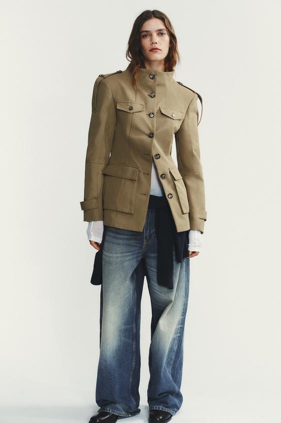 JACKET WITH SHOULDER TABS AND POCKETS - Light khaki by Zara - Image 0