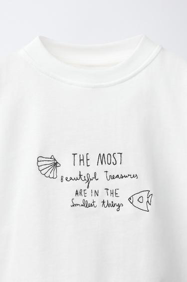 EMBROIDERED TEXT T-SHIRT - White by Zara - Image 2