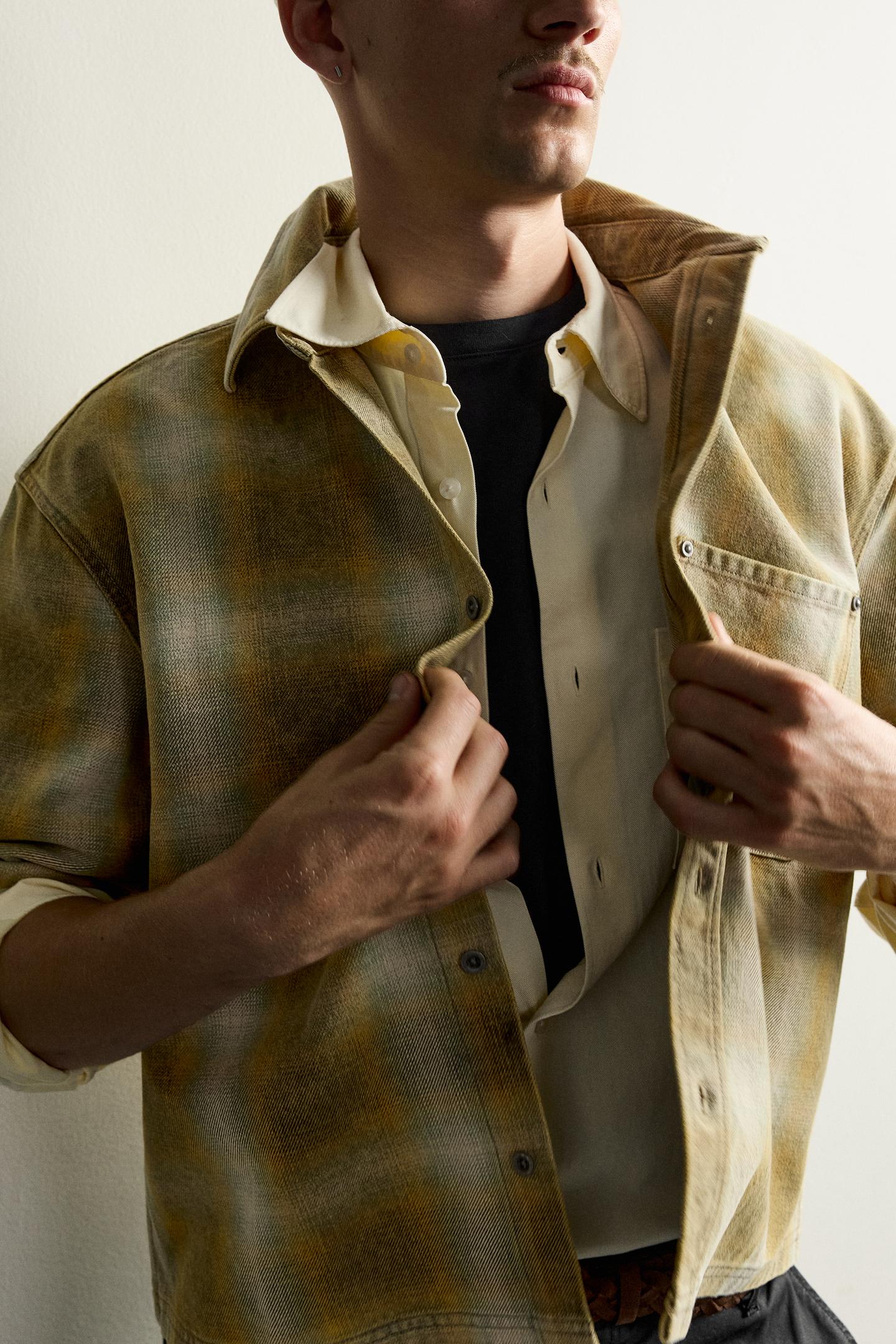 Мужская рубашка Zara Boxy Fit Check, цвет: Жёлтый — фото 5