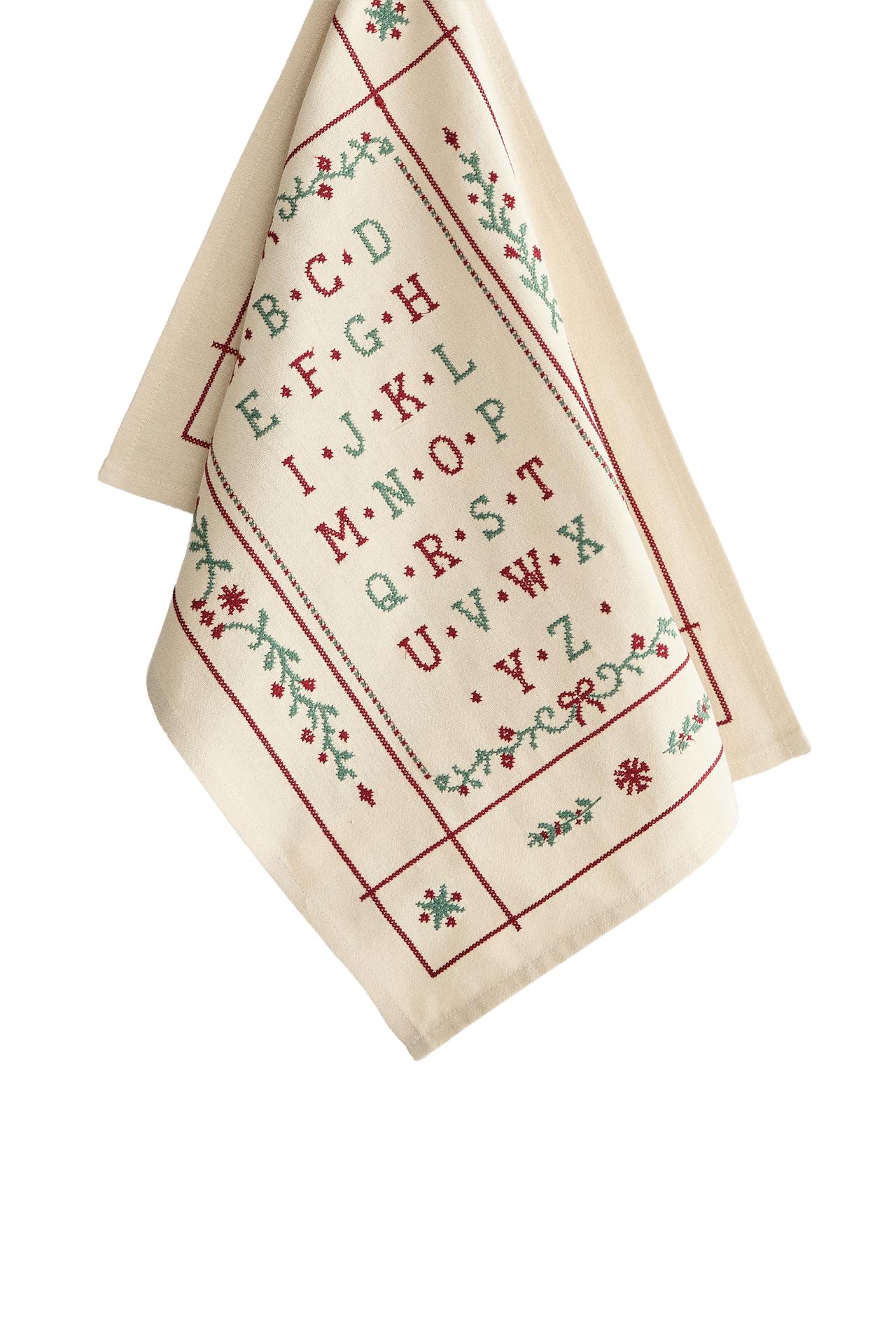 CHRISTMAS ALPHABET EMBROIDERED TEA TOWEL