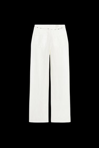 JEANS Z1975 EFECTO NACARADO CINTURÓN - Blanco roto de Zara