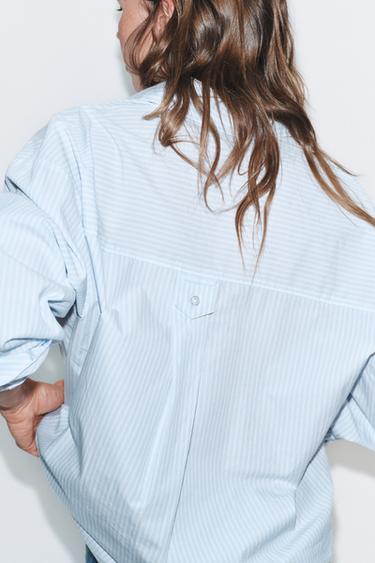 CHEMISE OVERSIZE EN POPELINE - Bleu / Blanc de Zara - Image 3