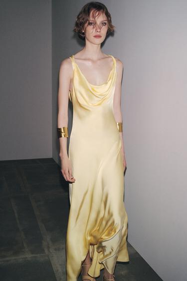 ZW COLLECTION LONG SATIN DRESS - Yellow by Zara