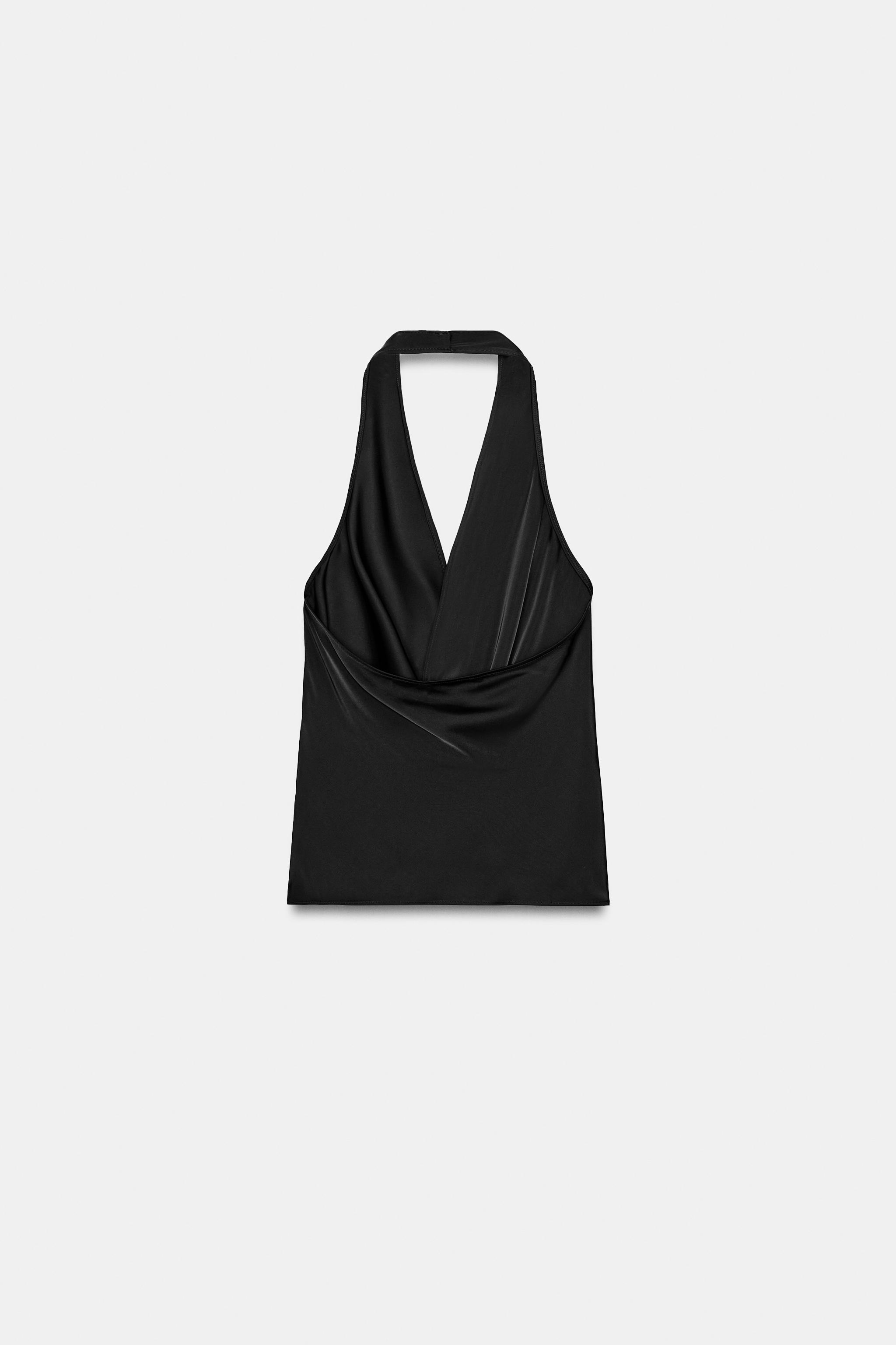 ASYMMETRIC SATIN HALTER TOP - Black | ZARA South Africa