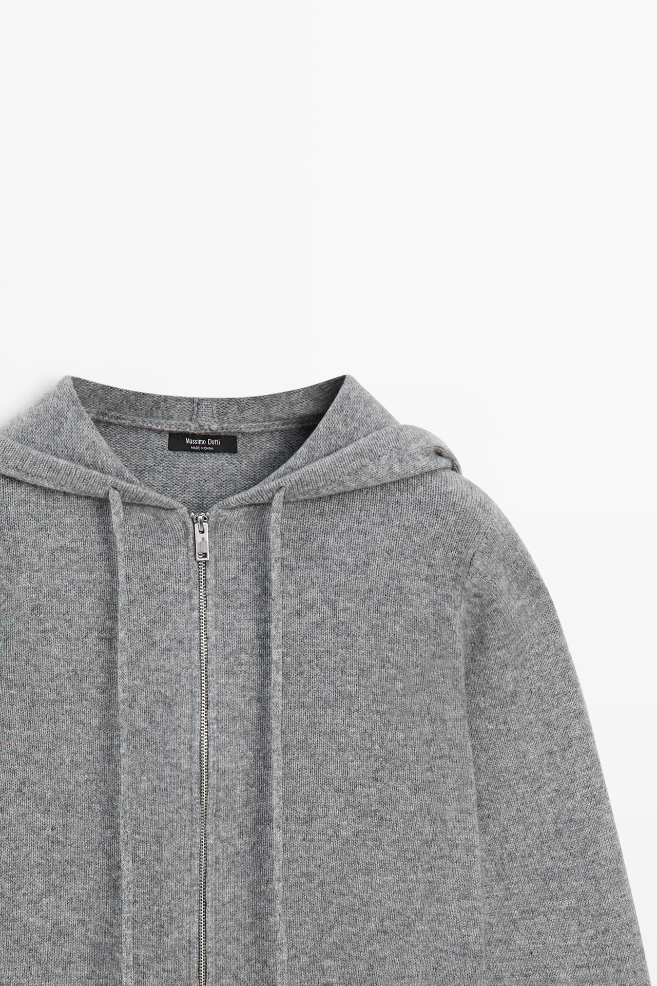 Wool blend hooded knit cardigan — Mid-gray