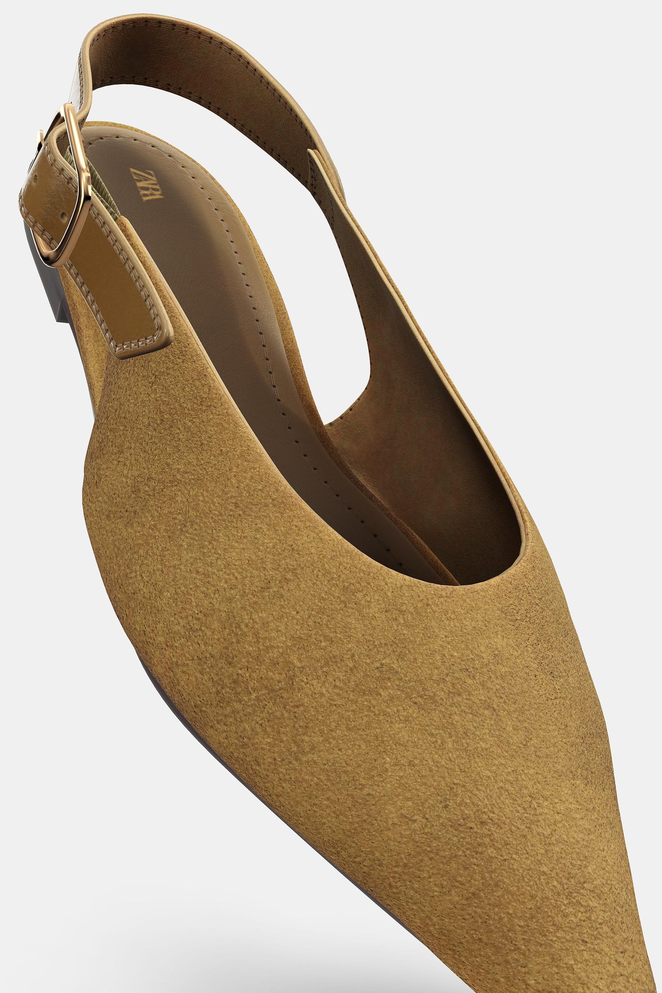 OFFENER SLINGBACK AUS LEDER IN MATERIALKOMBINATION - Khakigrün von Zara